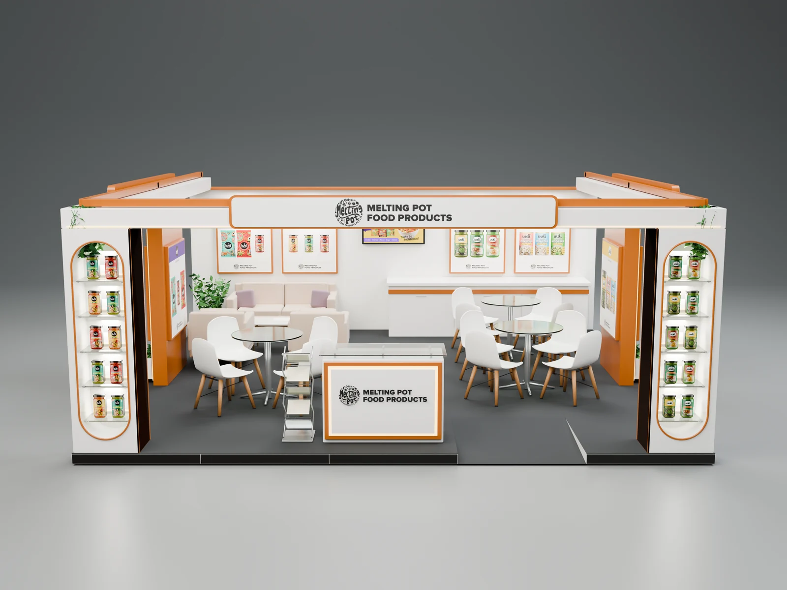 Front elevation render of the original Melting Pot Food arched-pavilion design